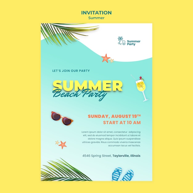 PSD gratuit modèle d'invitation aux vacances d'été