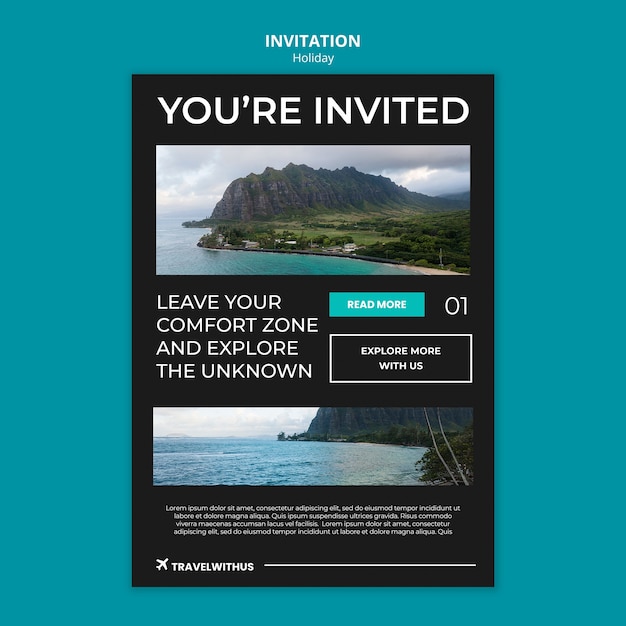 PSD gratuit modèle d'invitation d'aventure de voyage design plat