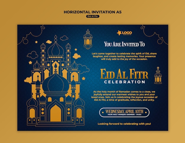 PSD gratuit modèle d'invitation à la célébration de l'aïd al-fitr