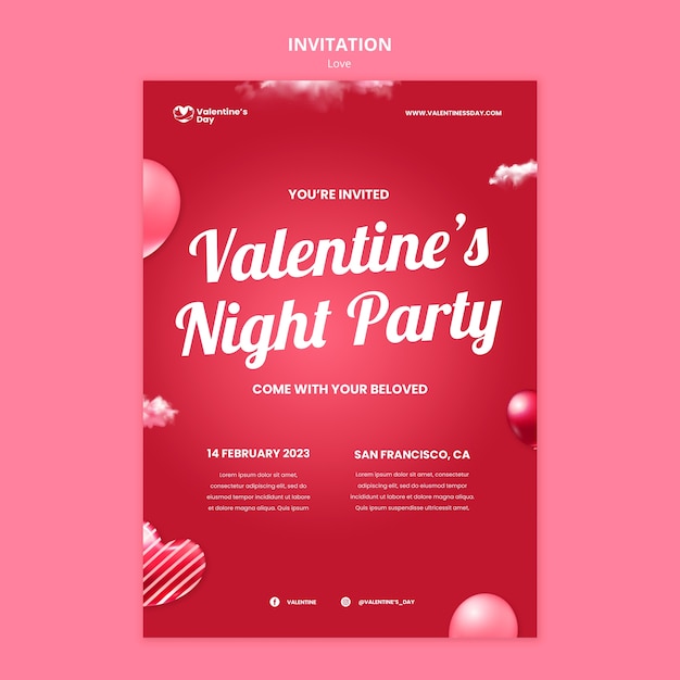 PSD gratuit modèle d'invitation de célébration d'amour réaliste