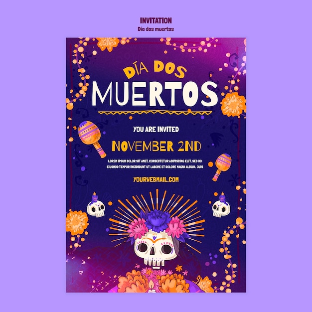 Modèle d'invitation à la célébration de dia de muertos