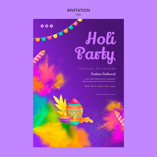 PSD gratuit modèle d'invitation à la célébration du festival holi