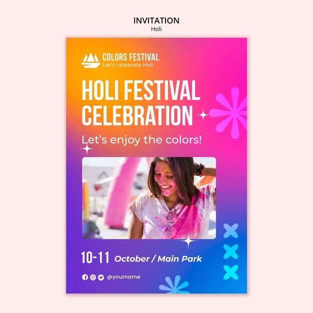 Modèle d'invitation à la célébration du festival holi