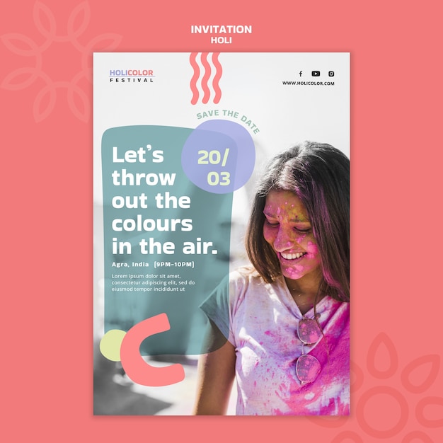 PSD gratuit modèle d'invitation à la célébration du festival holi