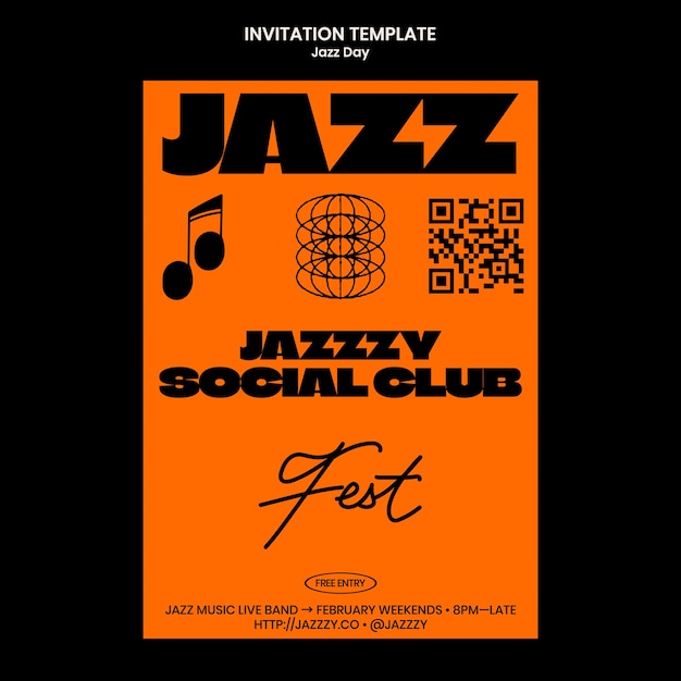 PSD gratuit modèle d'invitation à la célébration du jour du jazz.