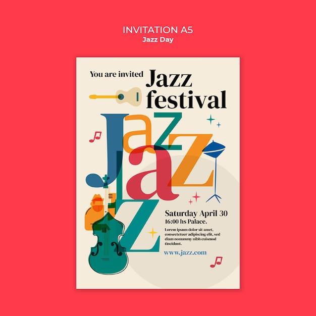 PSD gratuit modèle d'invitation à la célébration du jour du jazz