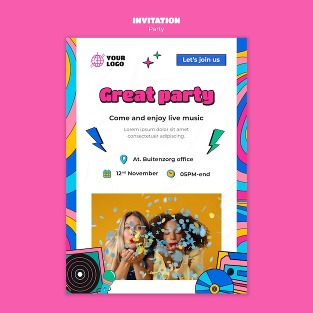 PSD gratuit modèle d'invitation de célébration de fête design plat