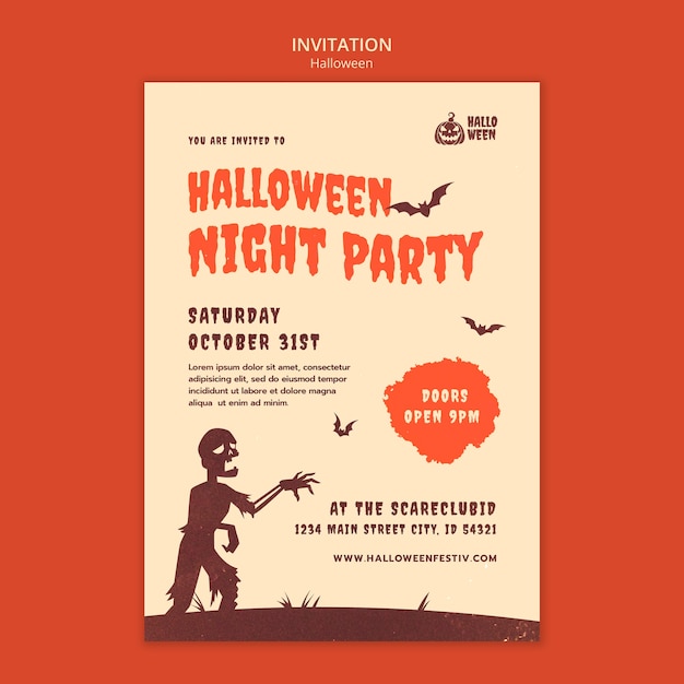 PSD gratuit modèle d'invitation à la célébration d'halloween