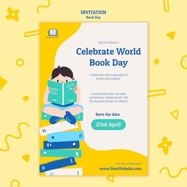 PSD gratuit modèle d'invitation à la célébration de la journée mondiale du livre