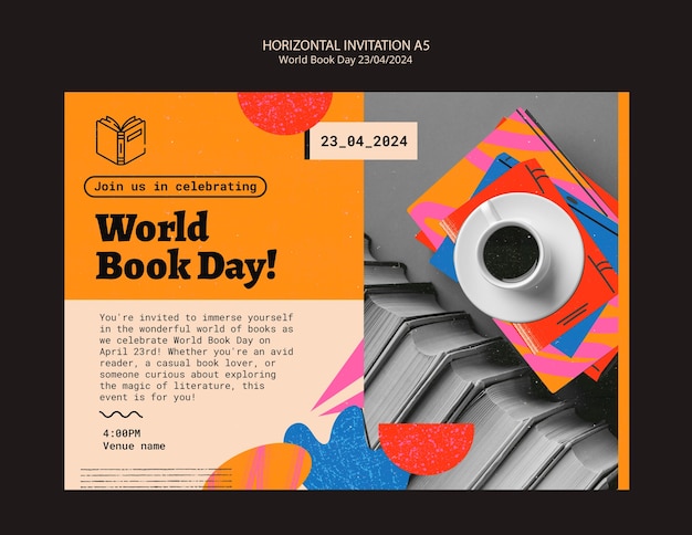 PSD gratuit modèle d'invitation à la célébration de la journée mondiale du livre