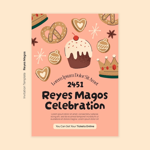 PSD gratuit le modèle d'invitation à la célébration de reyes magos