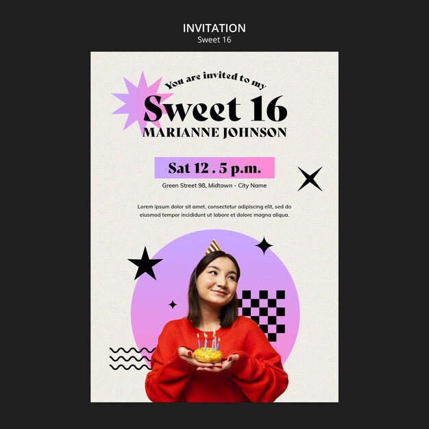 PSD gratuit modèle d'invitation de célébration sweet 16