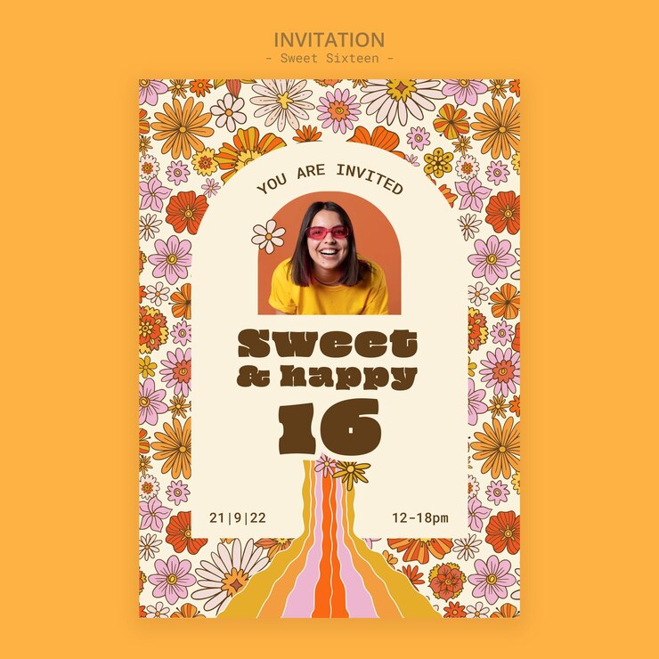 PSD gratuit modèle d'invitation de célébration sweet 16