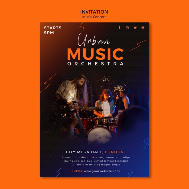 Modèle d'invitation à un concert de musique dégradée