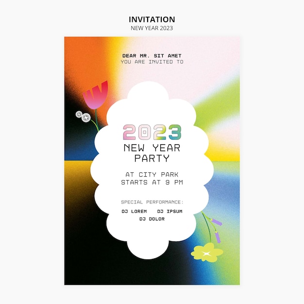 PSD gratuit modèle d'invitation design plat nouvel an 2023