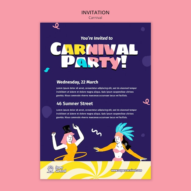 PSD gratuit modèle d'invitation de divertissement de carnaval