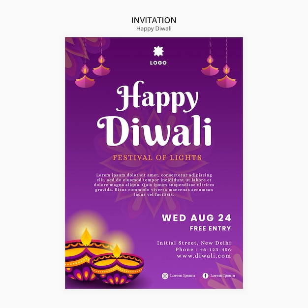 PSD gratuit modèle d'invitation diwali avec un design de mandala