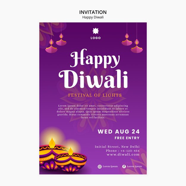 Modèle d'invitation diwali avec un design de mandala