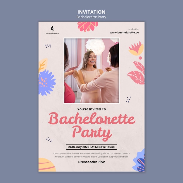 PSD gratuit modèle d'invitation à un enterrement de vie de jeune fille avec un design floral