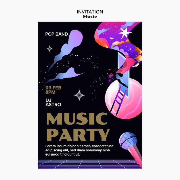 PSD gratuit modèle d'invitation à un événement de musique de design plat