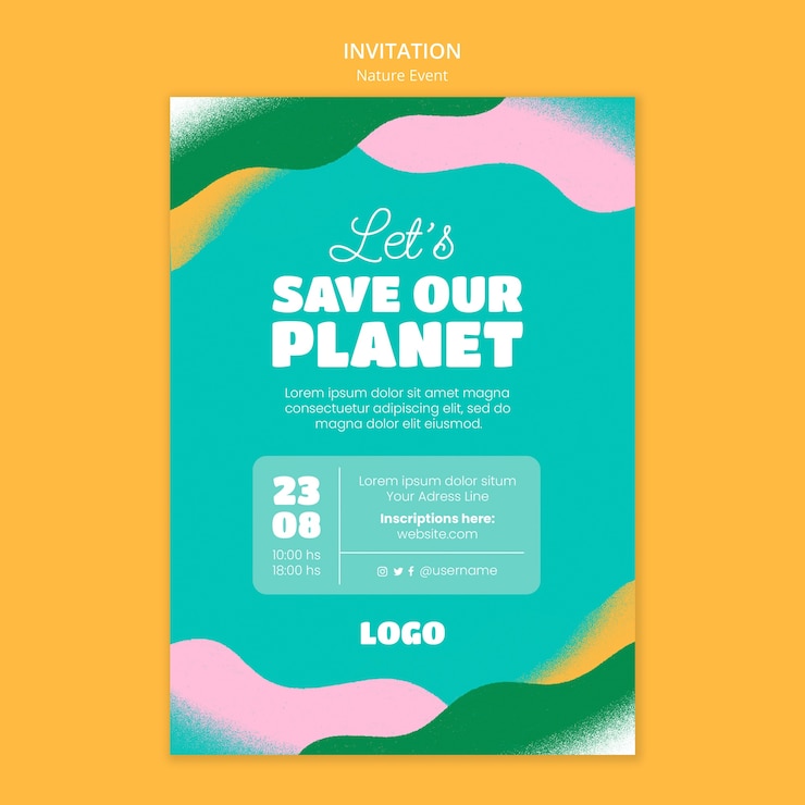 PSD gratuit modèle d'invitation à un événement de plantation d'arbres avec des formes abstraites