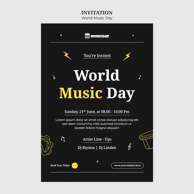 PSD gratuit modèle d'invitation à un événement pour la célébration de la journée mondiale de la musique