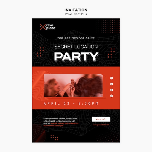 PSD gratuit modèle d'invitation à un événement rave
