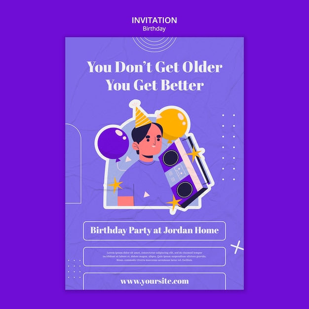 PSD gratuit modèle d'invitation à une fête d'anniversaire de design plat