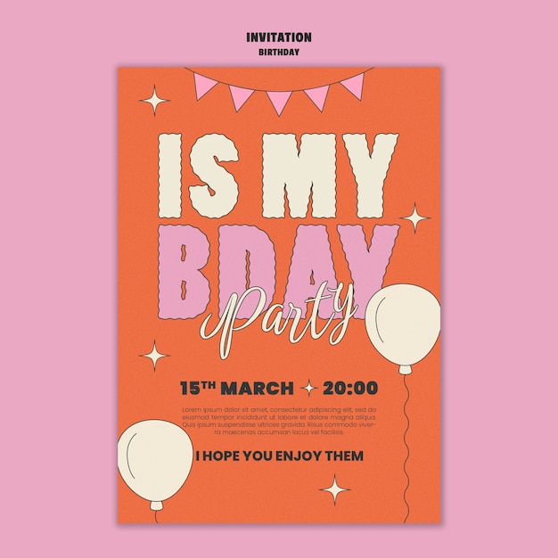 PSD gratuit modèle d'invitation à une fête d'anniversaire de design plat