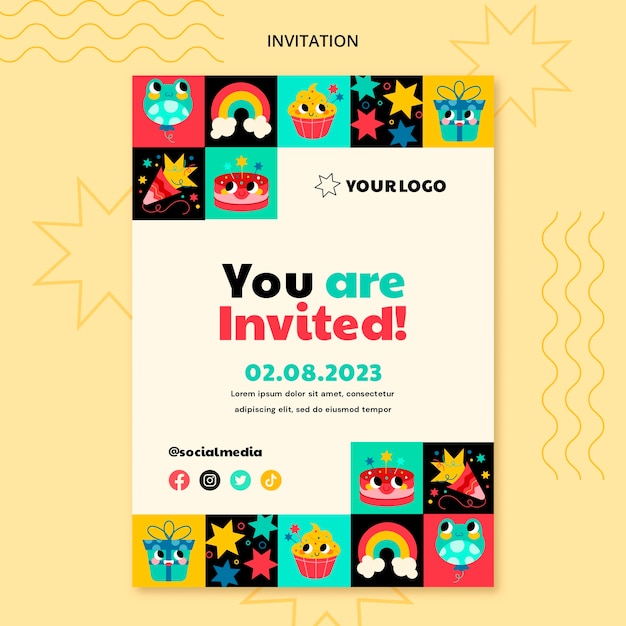 PSD gratuit modèle d'invitation de fête d'anniversaire pour enfants