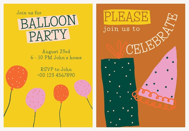 PSD gratuit modèle d'invitation de fête d'anniversaire psd avec des griffonnages mignons