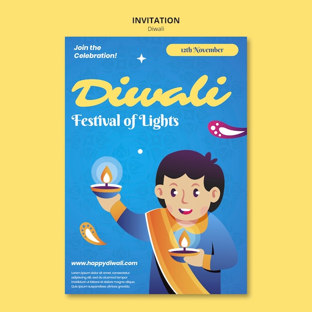 PSD gratuit modèle d'invitation à la fête de diwali