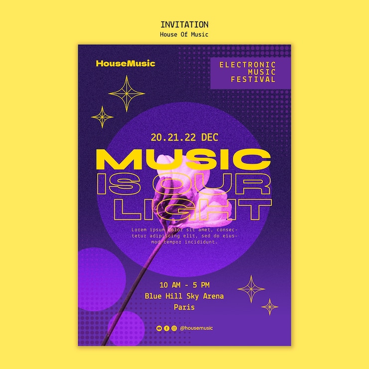 PSD gratuit modèle d'invitation à une fête de musique house