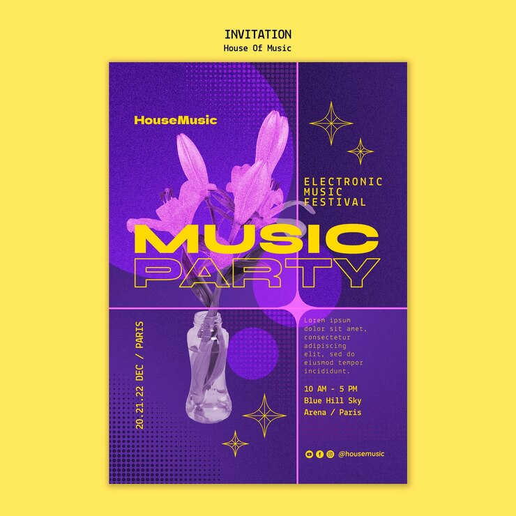 PSD gratuit modèle d'invitation à une fête de musique house