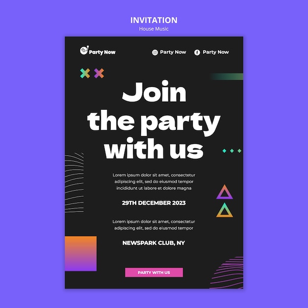Modèle d'invitation à une fête de musique house