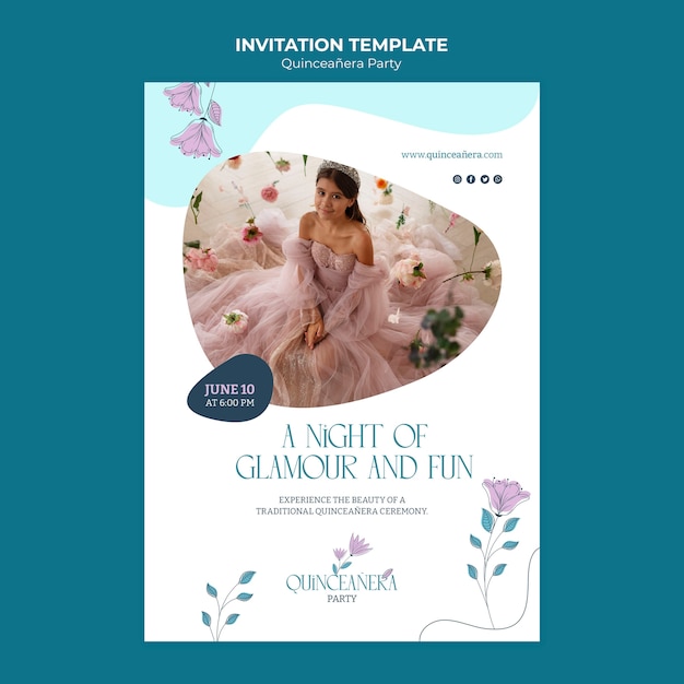 Modèle D'invitation à Une Fête De Quinceanera Dessiné à La Main