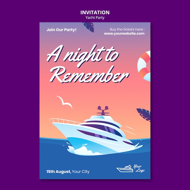 Modèle d'invitation à une fête sur un yacht