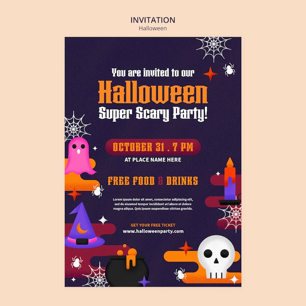 PSD gratuit modèle d'invitation halloween design plat