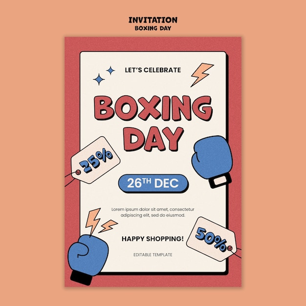 PSD gratuit modèle d'invitation de jour de boxe dessiné à la main