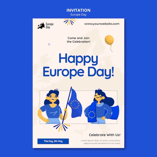 Modèle D'invitation à La Journée De L'europe Dessiné à La Main