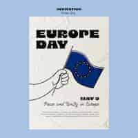 PSD gratuit modèle d'invitation à la journée de l'europe dessiné à la main