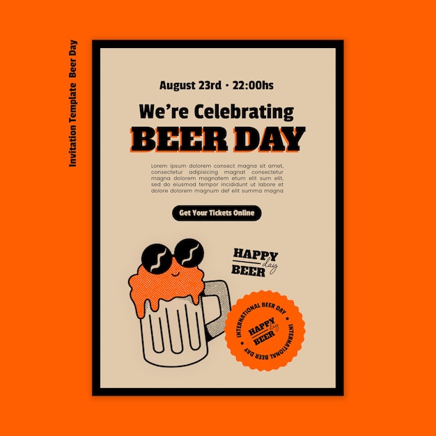 Modèle d'invitation à la journée internationale de la bière dessiné à la main