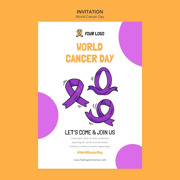 PSD gratuit modèle d'invitation à la journée mondiale du cancer dessiné à la main