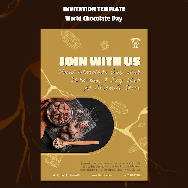 PSD gratuit modèle d'invitation à la journée mondiale du chocolat