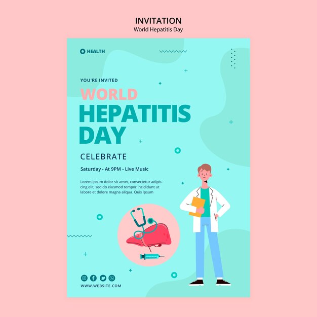 Modèle d'invitation à la journée mondiale de l'hépatite design plat