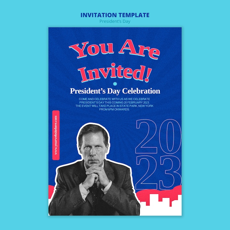 PSD gratuit modèle d'invitation à la journée des présidents design plat