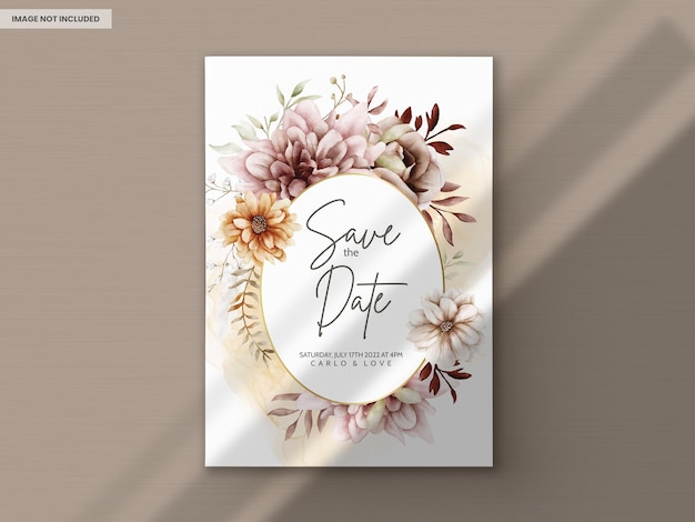 PSD gratuit modèle d'invitation de mariage aquarelle automne fleur et feuilles