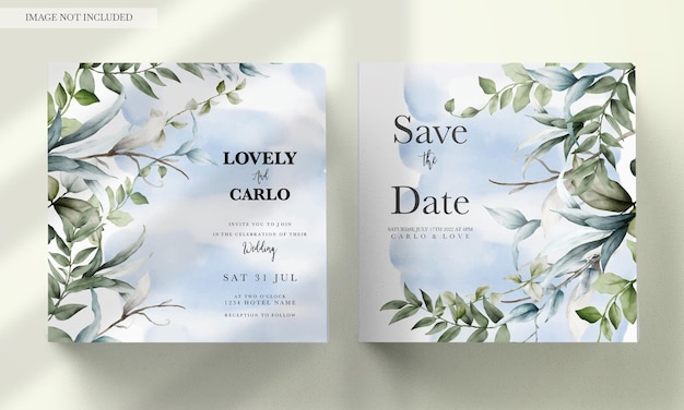 PSD gratuit modèle d'invitation de mariage avec de belles feuilles aquarelle