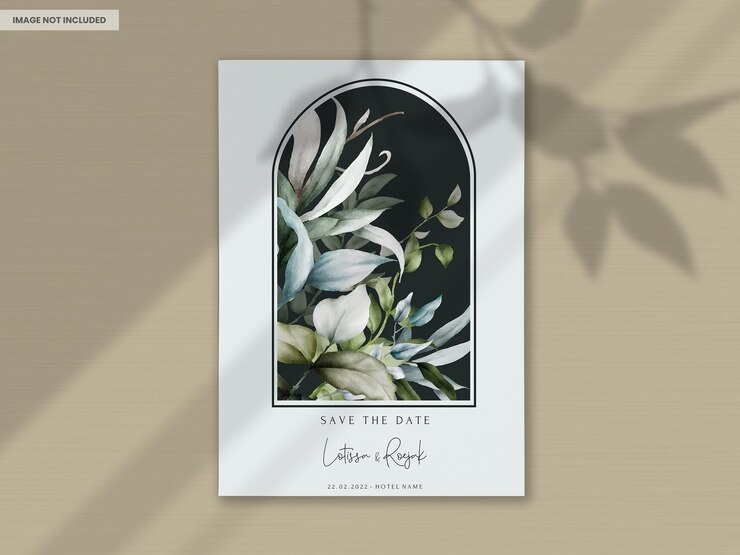 PSD gratuit modèle d'invitation de mariage avec de belles feuilles aquarelle