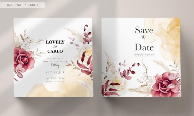 PSD gratuit modèle d'invitation de mariage double face avec fleur aquarelle boho